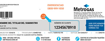 Factura de referencia MetroGAS con Número de Cliente